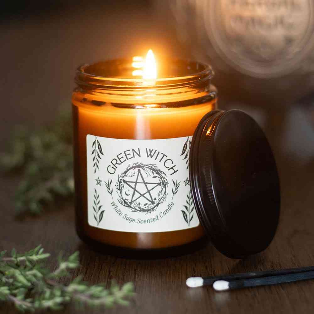 Something Different - Green Witch White Sage Amber Glass Scented Candle - Brown
